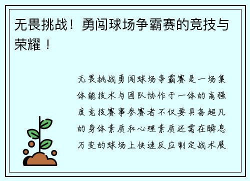 无畏挑战！勇闯球场争霸赛的竞技与荣耀 !